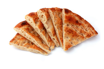 Six slices pita bread isolated on white