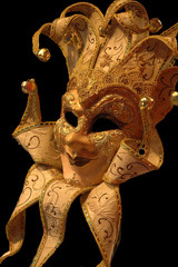 Venice Carnival Golden Mask on Black Background