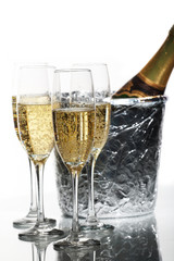 Champagne flutes and ice bucket