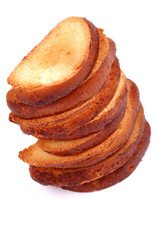 The sliced rusk on white