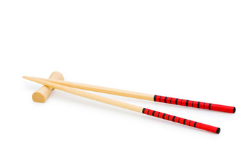 Wooden chopsticks isolated on the white