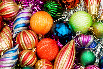 Fototapeta na wymiar Colourful christmas decoration on a shiny background