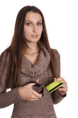 a woman with credit cards