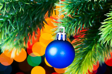 Christmas decoration and blurred lights at background