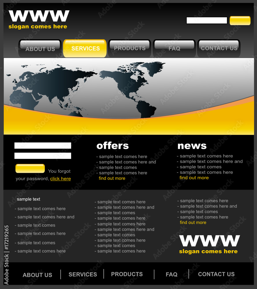 Wall mural modern black and yellow web2 website template
