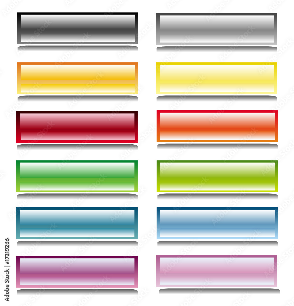 Poster rectangle button set with reflection on both sides