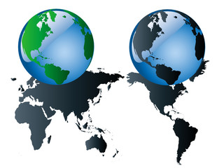 Vector glossy globes and world map