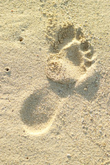 Imprint of right foot in sand