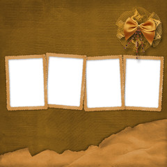 Four brown frames on the abstract background wiht bow