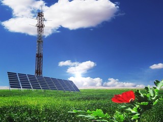 Antenne de transmission avec capteurs solaires.