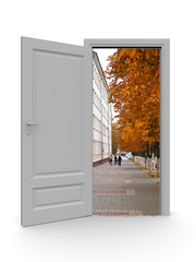 Door at autumn, isolated