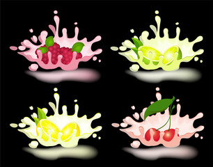 yoghurt with fresh fruit on a background for design