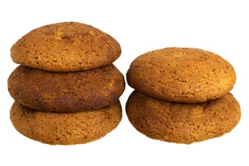 Five oatmeal cookies isolated on white background