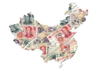 grunge China map with Yuan