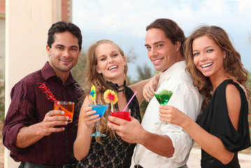 group of party people with champagne