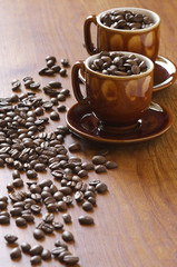 Coffee beans and cups