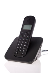 Black cordless phone isolated on white background
