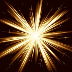 Golden light, star burst, stylized fireworks