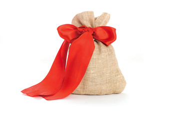 sack with red ribbon