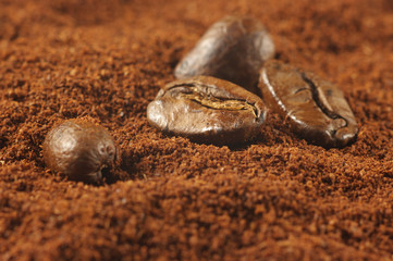 Ground coffee and beans