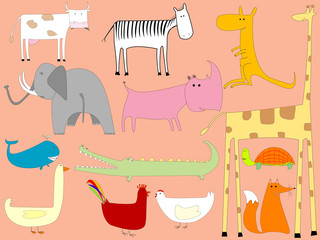 cartoon drawing with animals