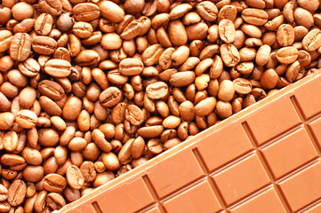 Background from coffee beans and chocolate