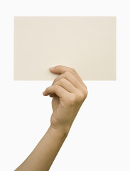 Fototapeta premium White card in a hand against the white background