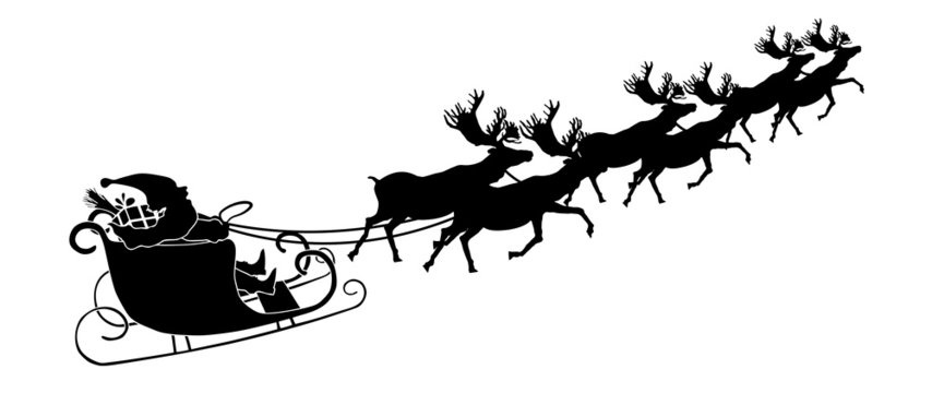 Rentierschlitten mit Weihnachtsmann - Silhouette