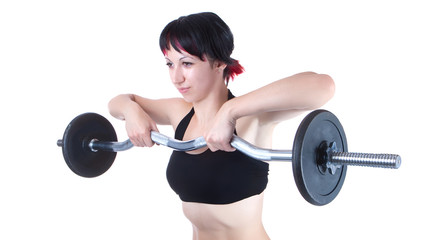 Obraz premium Young woman hang up hands weight