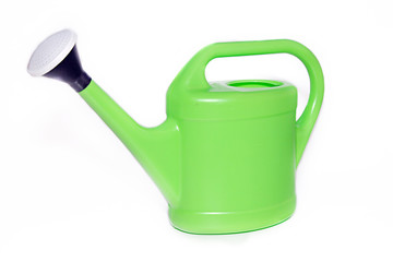 Classic green watering can isolated on white background