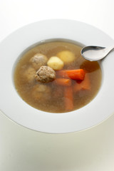 vegetable soup with organic carrot and meat balls