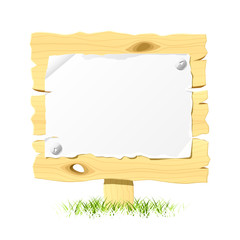Wooden billboard with blank paper. Vector illustration.