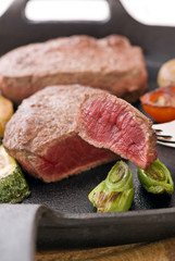 Steak auf Gabel