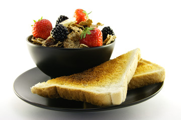 Bran Flakes in a Black Bowl