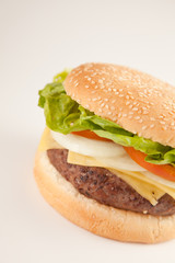 Fresh homemade Beef tomato cheese onion burger isolated