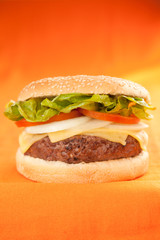 Fresh homemade Beef tomato cheese onion burger isolated