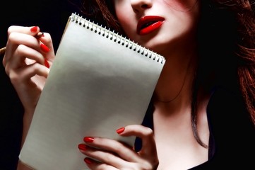 Woman writing a note