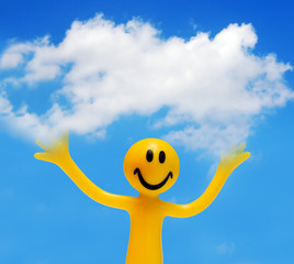 A happy face holding a cloud