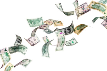 Flying Dollars on a white background