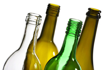 variety of empty wine bottles for recycling