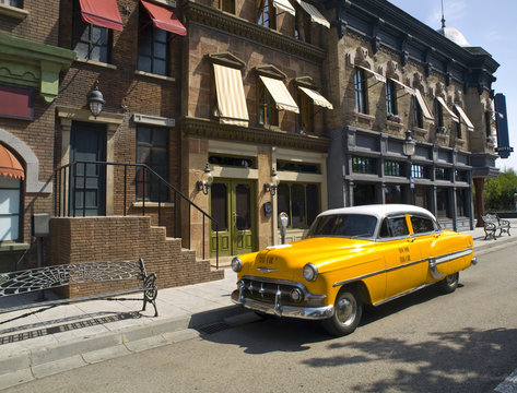Old American Taxi in a old town