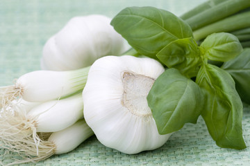 green onion, garlic and basil