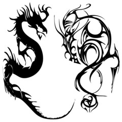 vector illustration iconic dragons (tattoo)