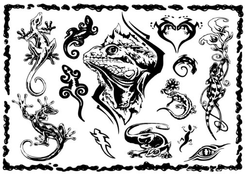 vector illustration tattoo design set (lizards)