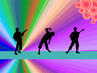 Obraz na płótnie Canvas Boygroup-Rockband-Silhouette vor abstraktem Hintergrund