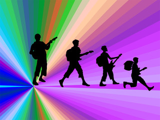 Boygroup-Rockband-Silhouette vor abstraktem Hintergrund