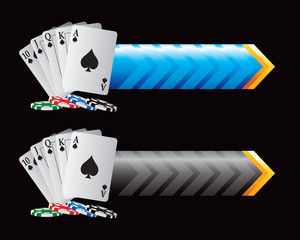 Casino cards and chips on blue and black arrows