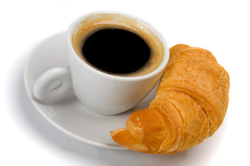 Cup of coffee with croissant