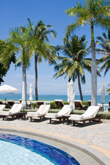 Swimming pool on a sunny day.Pattaya city in Thailand