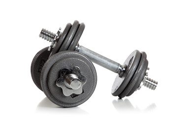 Set of Weightlifting dumbbells on a white background